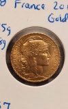 1908 FRANCE GOLD 20-FRANCS BU