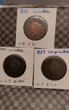 LOT OF 3-1829 LARGE CENTS