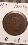 1839 LARGE CENT VG+