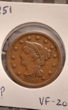 1851 LARGE CENT VF