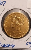 1907 $10. LIBERTY HEAD GOLD CHOICE BU
