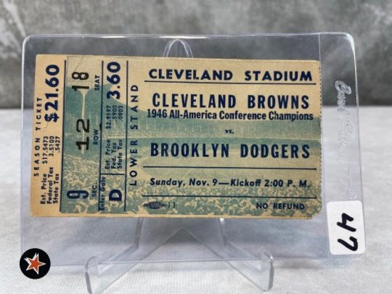 1947 Cleveland Browns Ticket Stub 2nd Season Brooklyn