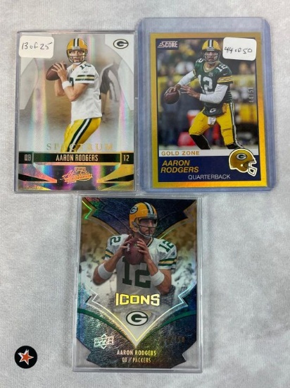 (3) Aaron Rodgers Short Print Insert Cards /25 - /50 - /150
