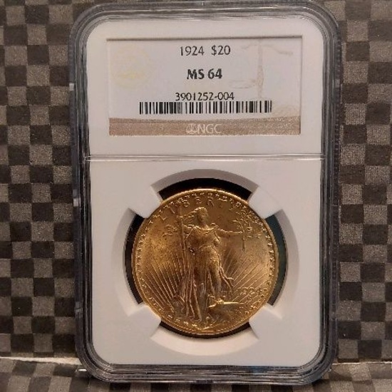 1924 $20. SAINT GAUDENS GOLD PIECE NGC MS64