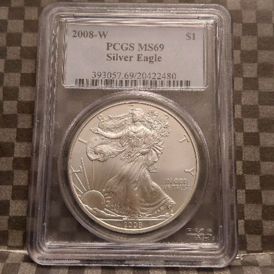 2008 WEST POINT BURNISHED SILVER EAGLE PCGS MS69