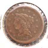 1853 LARGE CENT F+