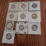 LOT OF 9 FRANCE AND 1 INDO CHINA COINS