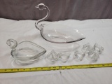 Swam Artglass lot, 2 larger dishes and 6 