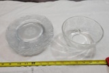 Lot of Etched Glass, Serving Bowl is stamped Heisey, plates are not but have same pattern