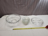 Clear glass lot, large bowl is stamped Heisey the others are unmarked but same style, 8 small plates