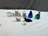 Precious Moments, 2 girl figurines, one is a bell, and various paperweights
