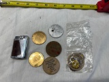 Vintage Ronson Lighter and assorted tokens and wooden nickels