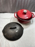 Coated Lodge Cast Iron Dutch Oven, (needs cleaned) and unmarked cast iron skillet cover