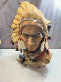 Native American RESIN Head bust, modern piece, approx 16 inches tall