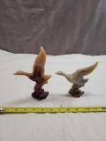 Pair of Imperial Caramel Slag Glass Swans, lighter one is chipped