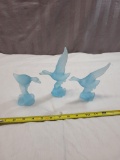 3- Matte Glass Blue Imperial Swan Figurines