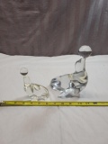 Pair of Clear Glass Seal with ball Figurines