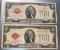 2- 1928G RED SEAL $2.00 Federal Reserve Notes