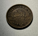 1863 Civil War Token Robinson & Ballou Grocers Troy NY Redeemed At Our Store