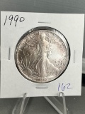 1990 US Silver Eagle .999 Fine Silver coin, UNC