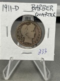 1911-D Barber Quarter Dollar