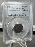 1916-A Kopeck, Genuine Germany Military Coinage in PCGS Holder