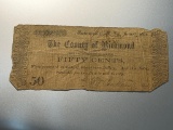 The County of Richmond Fifty Cents Fractional Note dated 1862