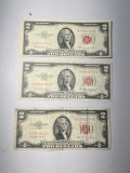 3- $2.00 Red Seal Federal Reserve notes, 1953, 1953A, 1953C