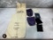 (2) U.S. mint bags, (2) purple Crown Royal bags, world reserve monetary exchange bag & misc.