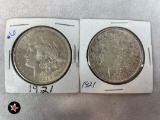 2-1921 Morgan Dollars AU+