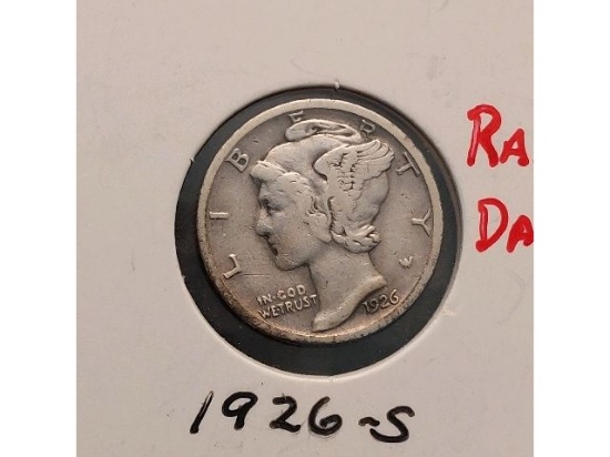 1926S MERCURY DIME XF