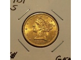 1901S $5. LIBERTY HEAD GOLD GEM BU