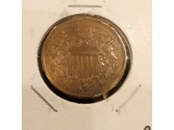 1867 TWO CENT PIECE AU+ SOME LUSTER