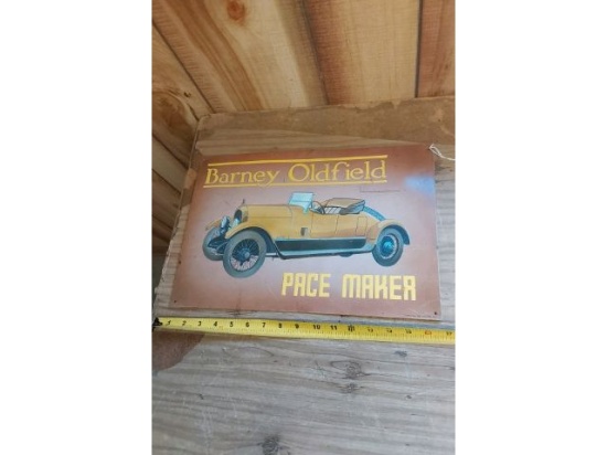 BARNEY OLDFIELD PACE MAKER CAR TIN SIGN