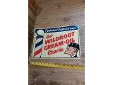 GET WILDROOT CREAM-OIL CHARLIE TIN BARBER SIGN