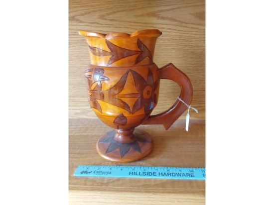 WOODEN CARVED PITCHER