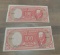 2- 1947 Chile 100 Pesos Notes, Uncirculated, Sequential