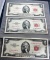 3- 1953 Red Seal $2.00 United States Notes