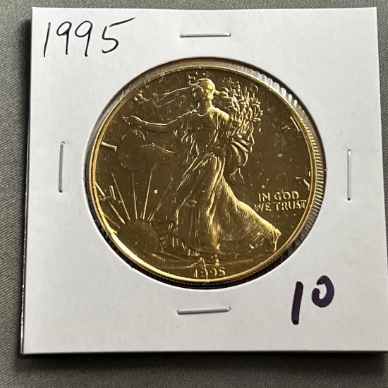 Gold Plated 1995 US Silver Eagle, .999 fine silver, UNC