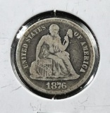 1876-CC Seated Liberty Dime, KEY DATE