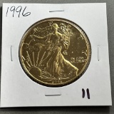 Gold Plated 1996 United States Silver Eagle, .999 Silver, KEY DATE UNC