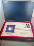 90% Silver 24KT Gold Plated 1982 Washington Comm. Half Postal Comm. Society with stamp and holder
