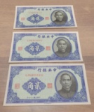 3- 1940 China 20 Cent banknotes, Uncirculated, Sequential