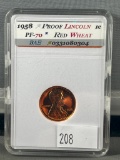 1958 Proof Lincoln Wheat Cent in BAE PF70 Holder
