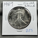 1987 US Silver Eagle, .999 fine silver, UNC GEM