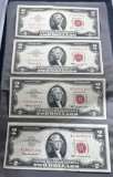 4- 1963 $2.00 Red Seal Federal Reserve Notes