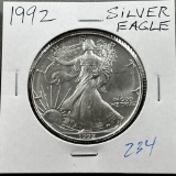 1992 US Silver Eagle, .999 fine silver, UNC GEM