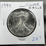 1995 US Silver Eagle, .999 fine silver, UNC GEM