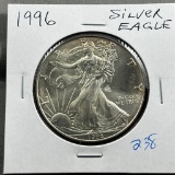 1996 United States Silver Eagle, .999 Silver, KEY DATE UNC, GEM