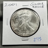 2001 US Silver Eagle, .999 fine silver, UNC GEM